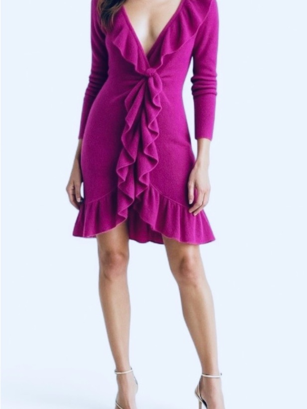 Cashmere Women’s Ruffle Front Long Sleeve Dress - Fuchsia - Picture 5 of 6